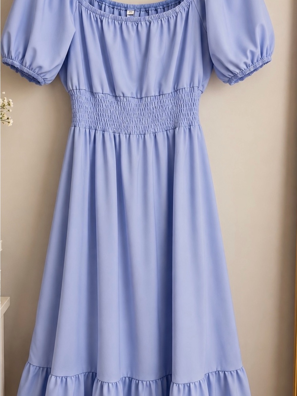 Girls Lavender Puff-Sleeve Smocked Waist Dress